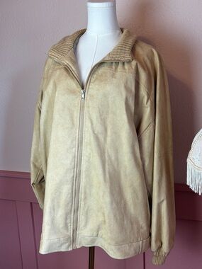 vintage christian dior 80s suede designer  bombar jacket beige tan 44L monogram